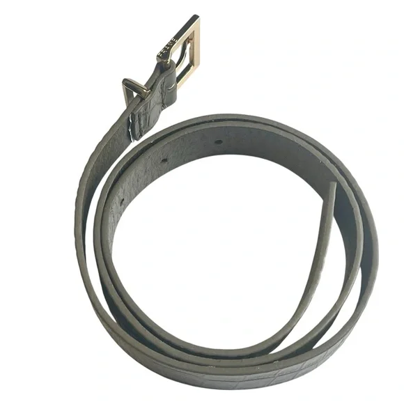 FRAME Square Buckle Olive Green Croc Embossed Skinny Leather Belt Size M - Picture 7 of 13